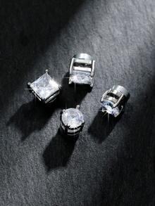 4pcs Minimalist Cubic Zirconia Decor Magnetic Ear Clips For Men, Everyday Wear Accessory - Men's Ear Clip Two Piece Set - View 5