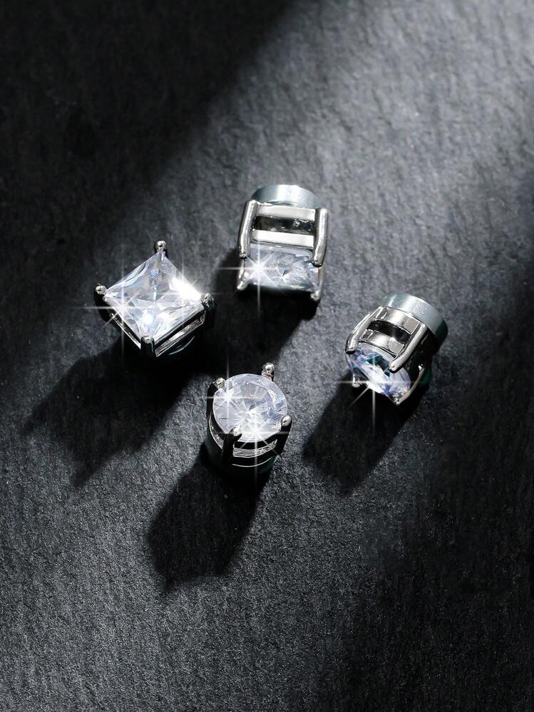 4pcs Minimalist Cubic Zirconia Decor Magnetic Ear Clips For Men, Everyday Wear Accessory - Men's Ear Clip Two Piece Set - View 5