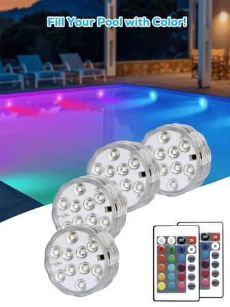 Underwater Light Pool Pack Of 4 LED Pool Lighting With Magnet Pool Light With Remote Control IP68 LED Waterproof For Pool Pond Aquarium Lighting