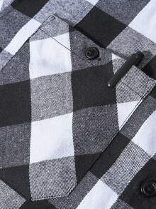 Mens Flannel Hoodie Shirts Long Sleeve Casual Plaid Jackets - White and Black - View 4