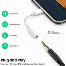 1-3 个 3.5 毫米耳机插孔适配器，兼容 14 Pro Max/14 Pro/14 Plus/14/13/12/11/XS/XR/8/7/6/iPad 系列，带电缆转换器 - 白色 - 查看 7