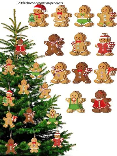 12pcs Christmas Gingerbread Man Wooden Decorative Pendant, Christmas Tree Decoration Hanging Plaque, Suitable For Christmas Home Decoration, Christmas House Decoration, Christmas Tree Decoration, Porch And Yard Decoration Pendant, Multi-Purpose Pendant, Christmas Gift