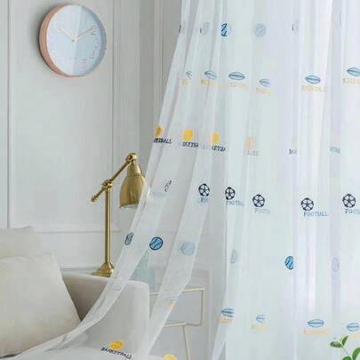 1 件足球刺绣薄纱窗帘，卡通可爱奢华家居装饰，适用于儿童房、阳台、隔断