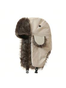 1pc Russian Mongolian Sheepskin Hat, Winter Trapper Hat, Faux Fur Ear Flap Hat For Middle-Aged & Elderly Winter Outfits Fall - Brown - View 8