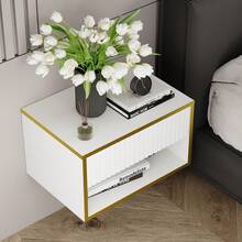 Gold Nightstand Set Of 2, Modern Bedside Table With Drawers And Open Shelf, Floating Design, Small Side Table For Bedroom, Black/ White - 白色 - 查看 4