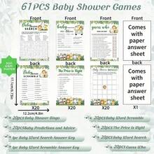 61pcs Green Animal Bath Time Game Set, Includes 6 Games - Double-Sided Printing, 20 Games Per Page, Such As Shower Bingo, Word Scramble, Word Search, Predictions & Suggestions, Price Match, Who ( Animal), With Answer Key. - Green - View 4