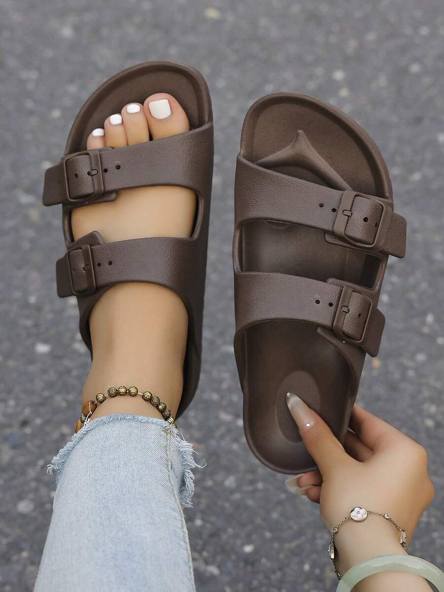 Women's Comfortable Slip-On Slippers, Solid Color Basic Style, Casual Vacation Fashion, Flat Sandals For Beach, Spring/Summer/Autumn