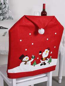 1pc Christmas Non-Woven Fabric Chair Cover, Home Decor Santa Claus Doll Chair Slipcover, Suitable For Hotel, Mall, Home, Living Room, Christmas Holiday Decoration