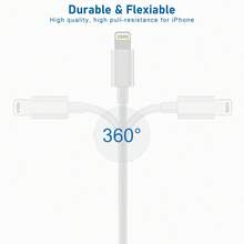 1/3 件 3.3 英尺/6.6 英尺 Type-C 转 Lightning 快速充电线，兼容 Apple 14 13 12 11 Pro Max XR XS X 8 7 6 Plus SE iPad Mini Nan MFi 认证 - 白色 - 查看 3