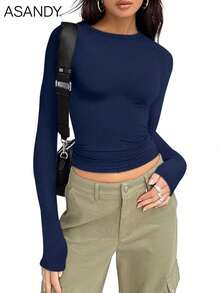 3 chiếc áo phông cơ bản dài tay tối giản dành cho nữ, mùa thu/đông - Nhiều màu - Xem 8