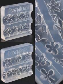 3件套3D亚克力花朵迷你硅胶美甲模具，浮雕花卉美甲饰品雕刻模板，凝胶指甲油模板，DIY美甲工具，2个硅胶模具+1支雕刻笔 - 無色 - 查看 3