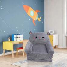 2-In-1 Kids' Foldable Sofa - Cartoon Flip-Open Design With 3-Layer Breathable Cloth & Sponge | Toddler Chair For Babies & Children - Grey - View 4