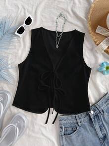 Soleia Top de tirantes informal de unicolor de verano para mujer  Lazo    Casual    TOP  Summer - Negro - Ver 5
