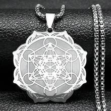 Sacred Geometry Metatron Cube Angel Seal Archangel Necklace For Women Men Stainless Steel Flower Of Life Lotus Chain Jewelry