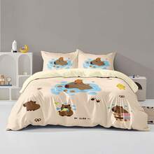 Cartoon Cute Capybara Print Bedding Set, Available In 4 Sizes (Twin, Full, Queen, King) - (1 Duvet Cover + 2 Pillowcases, No Filler), Suitable For Hotel, Bedroom, School