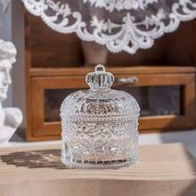 1pc French Glass Jar, Jewelry Storage Jar, Crystal Demagnetization Storage Jar, Desktop Decor, Aroma Stone Glass Jar, INS Style Crown Embossed Glass Jar, Candy Jar, French Retro Jewelry Box, Home & Wedding & Holiday Gift Decor - Multicolor - View 2