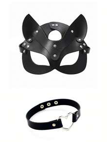 1-Piece Catwoman Mask And Collar Set - Punk Style Faux Leather Superhero Costume Accessory, Suitable For Daily Parties, Role-Playing, And Cosplay (Black Gothic Themed Adult Costume, Halloween) - Multicolor - View 5