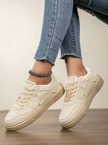 女士时尚休闲运动鞋低帮系带透气拼色运动鞋，轻便舒适滑板鞋