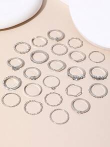 23Pcs Fashion Knuckle Rings Set For Women Crystal Star Moon Eye Wave Gold Silver Color Rings Female Party Jewelry Gift