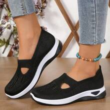 New Summer Women's Outdoor Leisure Slip-On Sneakers, All-Day Comfortable Cushioning Insole, Low-Top Casual Style, Elastic Design, Suitable For All Seasons, Simple Style, Flexible Shoe Shape, Daily Essential Items, Lightweight And Elegant Casual Shoes In A Variety Of Colors Suitable For All Seasons, Comfortable Round Toe Design - 黑色 - 查看 3
