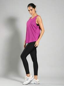FITNATION Women's Fitness Tank Top With Elongated And Rounded Front And Back In DRYFIT Technology Fabric, Ideal For The Gym - Purple - View 5