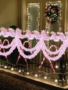 إكليل معلق من الترتر الوردي اللامع، ديكور معدني لشجرة عيد الميلاد، ديكور إكليل معلق للاحتفالات بالأعياد والأعراس وعيد الفصح والمناسبات المنزلية الداخلية والخارجية، ديكور للسلالم والمداخل والمنزل والغرف في فصل الشتاء