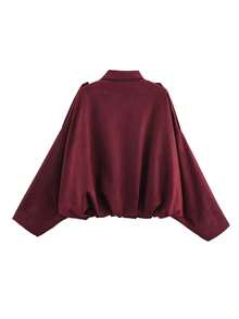 Áo khoác bomber da lộn thời trang nữ SHIBASHAN, áo khoác ngoài dáng rộng tay dài cổ ve lật cổ điển có khóa kéo. - Màu Đỏ Sâu - Xem 4