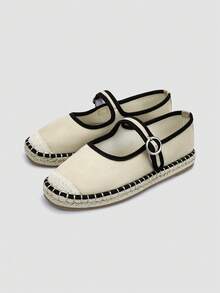 ADAMUMU Women's Flat Shoes, Solid Color Single Buckle, Lightweight, Comfortable, Breathable, Fashionable, Spring/Summer - Beige - View 2