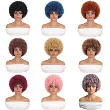 DZfirst 男女通用非洲式假发 - 70 年代中性款搞笑派对非洲式卷发假发，带刘海，8-14 英寸 - 彩色 - 查看 6