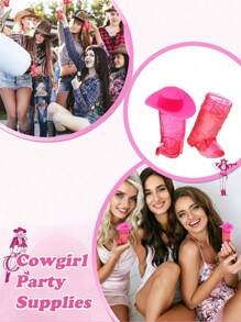 24pcs/Set (12 Mini Plastic Cowboy Hats & 12 Cowboy Boot Cups), Western Cowboy Hat & Boot Cups, Party Supplies Suitable For Theme Birthday Party Decor And Cowboy Bachelor Party Favors, 1oz - Multicolor - View 5