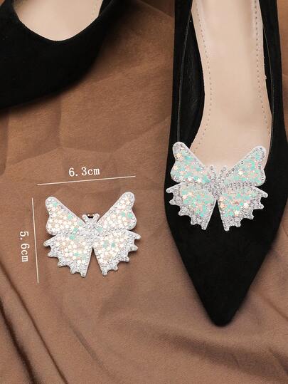 2pcs Creative Rhinestone Iridescent Sequin Detachable Shoe Clips