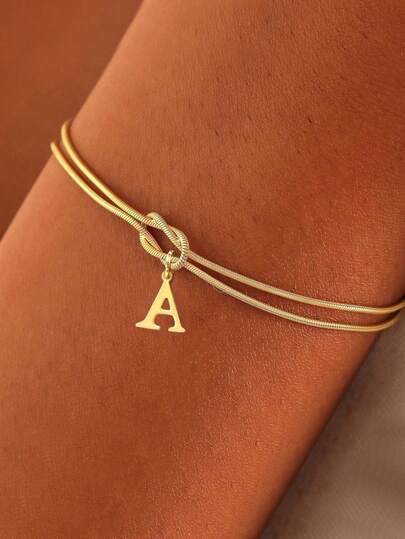 1 st A-Ö versaler 26 bokstäver alfabetsarmband i rostfritt stål, knutet armband i parstil, personligt tillbehör för vardagsbruk