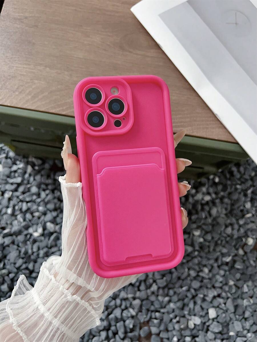 1pc Solid Color Dopamine Matte Finish Card Holder Simple Clean Phone Case Compatible With IPhone 16 Pro Max Waterproof Shockproof Anti-Fall Scratch Resistant,International Version, Not The Domestic Version