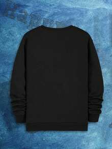 Customized Plus Size Men's Sweatshirt, Can Customize Any Pattern Or Logo, Casual Crew Neck Pullover For Autumn/Winter, Long Sleeve Top - Black - View 4