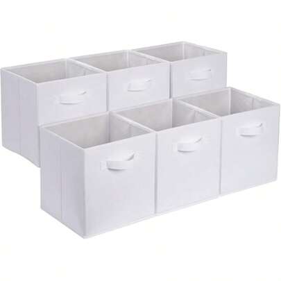 13"X13"X13" 6-Pack Foldable Storage Bins Collapsible Closet & Toy Organization Boxes Space Saving Fabric Cubes For Shelves White