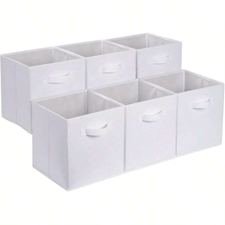 13"X13"X13" 6-Pack Foldable Storage Bins Collapsible Closet & Toy Organization Boxes Space Saving Fabric Cubes For Shelves White - 白色 - 查看 1