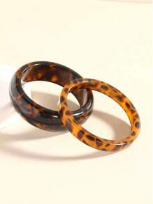 1pc/2pcs Set Retro Energetic Resin Leopard Print Acrylic Thick & Thin Round Bangle Bracelet, Suitable For Daily Wear, Party, Banquet - Leopard Print Bracelet - View 4