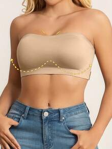 Women's Strapless Wireless Push-Up Camisole Bra With Removable Pads And Side Clasps - Seamless Comfort, No Wires, Solid Colors, Elegant Design, Perfect For Everyday And Special Occasions, Strapless Underwear, Comfortable Push-Up Effect, Premium Underwear - 駝色+駝色 - 查看 6