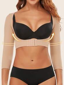 Arm Shaper For Women Posture Corrector Post Surgery Arm Lipo Compression Sleeves Slimming Arm Faja Front Closure Shapewear 3/4 Sleeve Crop Tops Nude - Màu be - Xem 1
