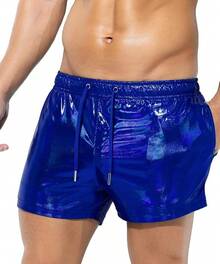 Men's Holographic Metallic Short Sparkly Shiny Short Pants Rave Outfit Hot Shorts With Pockets And Drawstrings - A6-blue-ck3118 - View 1