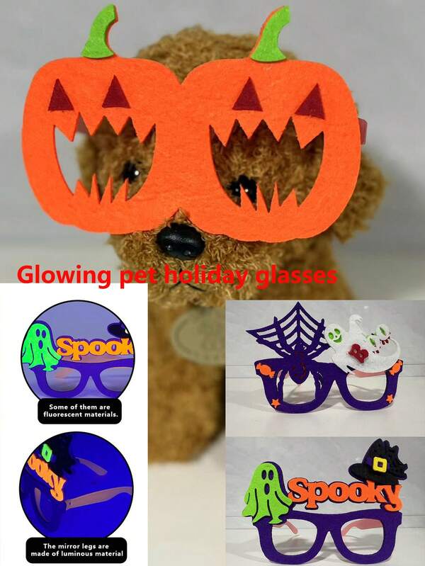 1 pièce Cadre de lunettes lumineux et amusant pour animaux de compagnie pour Halloween, fabriqué en matériau fluorescent, brillant la nuit. Accessoire essentiel pour les fêtes d'animaux de compagnie. 3 styles disponibles : citrouille, toile d'araignée et cadres lumineux en forme de lettre. Accessoire de costume mignon pour animaux de compagnie pour les fêtes et les décorations de vacances