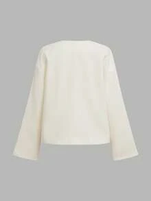 Women's Basic Minimalist Commute Daily Date Vintage Inspired Loose Fit Crew Neck Long Sleeve Short Jacket, Autumn/Winter - Apricot - View 8