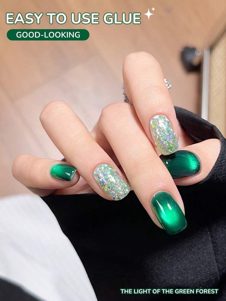 XEIJAYI 2個セット 15ml グリーンキャットアイジェルネイルポリッシュ、UV LED浸漬ネイルジェル、セミパーマネント、DIYサロン品質ネイルアートジェル、春夏ネイルに - マルチカラー - 見る 5