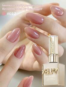 XEIJAYI 1瓶装 15毫升 粉色指甲油 - 果冻冰透明裸色，可剥离 UV LED 光疗，不含甲醛，椭圆形，亮面，纯色图案，适用于美甲沙龙和 DIY