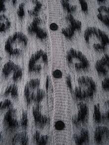 ANDREILEE Fashionable High Street Retro Leopard Print Long Sleeve Unisex Fluffy Warm Cardigan Sweater, Suitable For Spring, Autumn, Winter - Grey - View 5