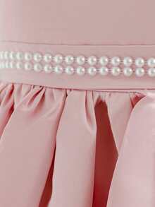 少女优雅蝴蝶结后背深 V 领公主裙，适合生日派对、婚礼、花童、舞会、节日场合 - 粉色 - 查看 6