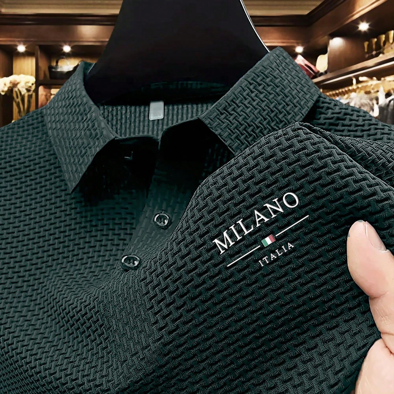 Pieza Camisa polo de negocios casual para hombre con patrón bordado exquisito, talla grande, tela cómoda, adecuada para uso en primavera/verano, par