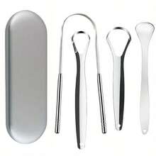 Nettoyeur de cure-dents en acier inoxydable, grattoir de langue en acier inoxydable pour les mauvaises halèines, outil de soins bucco-dentaires convenant à un usage personnel et pour animaux de compagnie - Argent - Voir 3