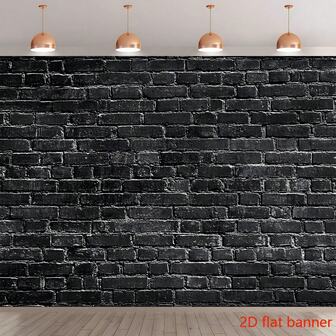 2D 平面聚酯黑色砖墙摄影背景，可重复使用横幅，适用于室内装饰、生日、周年纪念、室内外派对装饰，适合所有季节