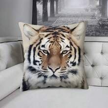 TOPSSCTR 1 pieza, Funda de almohada con diseño contemporáneo de tigre y leopardo - 17.7 pulgadas, tela de poliéster de piel de melocotón, funda de almohada estampada con vida silvestre por un solo lado - Funda decorativa para cojín de sofá - Tema animal - Para decoración de sala de estar y dormitorio - Ideal para amantes de los animales, sin relleno de almohada